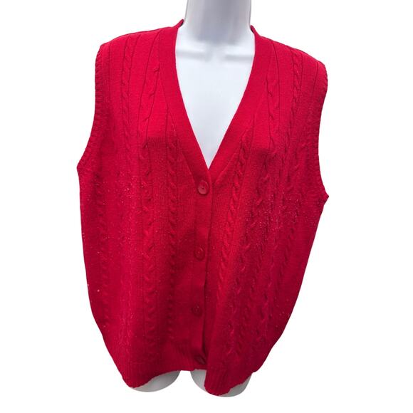 Vintage Sara Morgan Women Size XL Red Cable Knit Button Front Sweater Vest - Picture 1 of 5